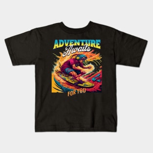 Adventure Awaits For You Surfing, Hello Summer Vintage Funny Surfer Riding Surf  Surfing Lover Gifts Kids T-Shirt